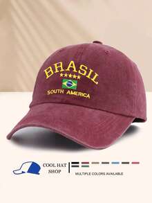 1 件复古水洗巴西星印花夏季防晒棒球帽，复古时髦嘻哈弧形帽檐帽，可调节男女通用遮阳帽 - 水洗帽 - 查看 22