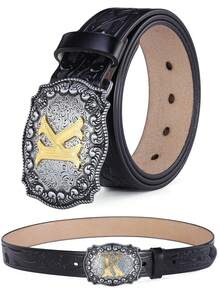 Letters A-Z Belts For Men Big Buckle Western Male Belts Retro PU Leather Waist Strap For Pants Pank Street Cowboy Cowgirl Style Black 3.8cm Width Casual, Business, Boyfriend Husband Father Dad Men Gift, Daily Wear, Fashion, Teen, Outdoor, Vacation, Athletic, Travel, Street, Boho, Vintage Fall, Autumn, Halloween Autumn-Winter Accessories, Suitable For Teens, Youth, Men, Casual, Outdoor, Athletic, Vacation, Graduation Gifts, Birthday, Daily Wear - Letter - View 11