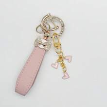 Bowtie & Sakura Duo! 1 Alloy Metal Leather Strap Keychain, Hang Car Keys, Door Keys, Bags – Stylish & Practical!