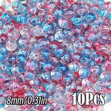 闪亮裂纹玻璃珠，破裂效果，尺寸为 10 毫米/0.39 英寸和 8 毫米/0.31 英寸。多色圆形珠子，用于 DIY 珠宝、手链、项链、耳环和手工艺品制作。