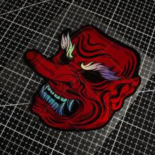 1pc Tengu Mythical Creature High-Quality Vinyl Laser Sticker - Ghost Mask, Noh Theatre Art, Horror-Themed, Japanese Style, Suitable For Cars, Motorcycles, Laptops, And Skateboards