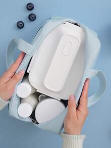 男女皆宜的保温午餐袋，高饱和度色彩设计和水果印花图案的保温冷藏袋，带拉链和顶部提手的可爱大容量午餐盒收纳手提袋，多功能便携式午餐袋保温手提袋，可重复使用的耐用涤纶材质，适用于露营、通勤、上学、工作、野餐、海滩、旅行 - 彩色 - 查看 3