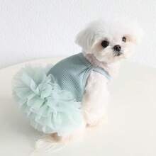 1pc Elegant Ballet Tulle Dress Pet Dog Clothes, Princess Dress Sleeveless Romantic Party Outfit, Suitable For Small Dogs, Cats, Cool Spring/Summer