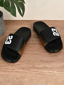1 Pair (Size 28-50) 2025 Spring/Summer New Numeric & Striped Plus Size Men's Thick Soft-Sole Sandals, Extra Plus Size Women's Flat Sandals, Super Lightweight Breathable Open-Toe Slippers, Non-Slip Durable Arabic Sandals, Bathroom Anti-Slip Slides, Outdoor Beach Shoes, Fashion Flip-Flops, Casual Sandals, Suitable For Home, Office, Bathroom, Outdoor Beach, Wading And Hiking, Daily Commute Versatile - Black - View 4