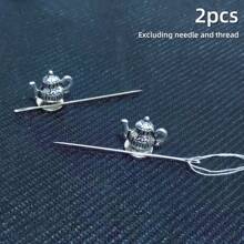 2 Pezzi di Mini Custodia Magnetica per Aghi con Disegno di Tazza da Tè - Ideale per il Ricamo, Artigianato e Cucito - Ottimo Organizzatore di Aghi e Fili per Appassionati di Cucito