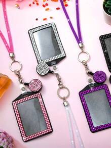 Fashionable Rhinestone Lanyard For Women - Elegant, Retractable ID & Key Holder With Sparkly Crystal Design Metal Clasp,Creative Portable Badge Holder