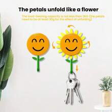 1/2PCS Sunflower Wall Hooks - Stretchable Self-Adhesive No Drill Hooks For Kitchen,Office,Door (ABS Material) Cute Flower Hooks For Keys,Towels,Home Decor