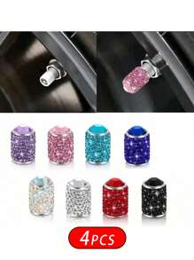 4pcs/Set Sparkling Tire Valve Caps, Handmade Crystal Tire Caps, Universal Car Tire Valve Caps With Shiny Rhinestones For Cars, SUVs, Motorcycles, Bicycles, Trucks