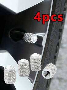 4pcs/Set Sparkling Tire Valve Caps, Handmade Crystal Tire Caps, Universal Car Tire Valve Caps With Shiny Rhinestones For Cars, SUVs, Motorcycles, Bicycles, Trucks