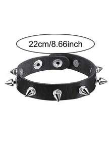 Punk Style Bracelet, Unisex Gothic Clothing Accessories, Rivet Leather Bracelet For Hiphop And Rock Outfits - Black - View 2