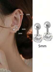 1 Pair 925 Sterling Silver Stud Earrings With Double Ball Screw Back, Suitable For Pierced Ears, Can Be Worn For Showering And Sleeping