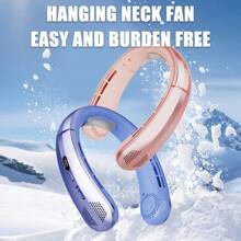 1pc New Intelligent Sliding Speed Adjustable Neck Fan With Type-C Charging, Long-Lasting Battery, LED Display, Bladeless Portable USB Mini Fan For Outdoor, Student, Home, Office, Travel, Fishing - Silent High Airflow
