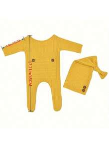 Conjunto de Roupas Macacão de Tricô de Manga Longa com Gorro para Recém-Nascido, Roupas de Fotografia para Bebês Meninos, Roupa para Sessão Fotográfica de Crianças Pequenas
