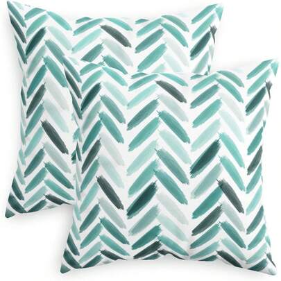2pcs Decorative Pillow Covers, Abstract Brush Stroke & Arrow Pattern, Suitable For Sofa, Bed, Farmhouse Decor, Turquoise/Teal, Single-Sided Design, Pillow Insert Not Included