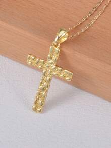 1 件时尚个性化十字架吊坠项链，优雅精致的吊坠珠宝展示，男女通用，适合情侣、情人节、母亲节、节日礼物 - 金色 - 查看 1