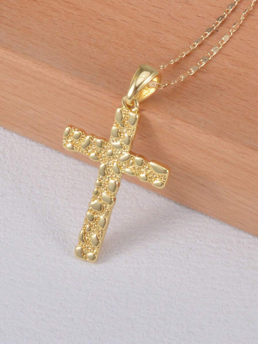 1 件时尚个性化十字架吊坠项链，优雅精致的吊坠珠宝展示，男女通用，适合情侣、情人节、母亲节、节日礼物 - 金色 - 查看 1