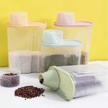 1pc Multi-Grain Storage Jar, Kitchen Cereal Grains Organizer Canister, Transparent Rice Barrel Plastic Sealed Container - Multicolor - View 2