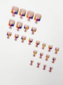 Instantly Upgrade Your Look With 96pcs Press On Nails Short Modern Fashion Square Nail Tips, Simple Daily Nail Charms, Colorful French Tip Nails Press On Fake Nails, Nude Pink Press On Toe Nails, Ins Style Nail Art, Detachable And Reusable Toenail Pieces, Glossy Nail Set, Sweet And Cute Nail Press On, Suitable For Girls And Women's Daily Life Nail Supplies