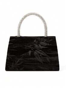 1pc Asymmetrical Pattern Velveteen Material Party Clutch, Decorated With Elegant Crystal Wrist Strap And Crystal Tassel, Suitable For Wedding/Party/Prom/Formal Occasions (Handheld/Shoulder/Crossbody)