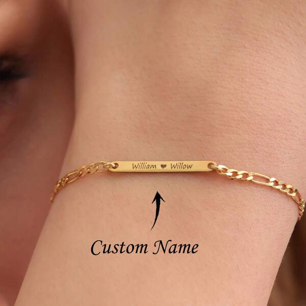 Tiny Bar Name Bracelet Personalized Bar Bracelet Custom Name Bracelet 14K Gold Name Bracelet Sterling Silver Mini Bar Bracelet For Mom