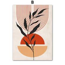 1pc Red Sun Flower Leaves Bird Geometry Wall Art Canvas Painting Abstract Living Room Decoration Posters And Prints Wall Pictures Optional Frame ﻿