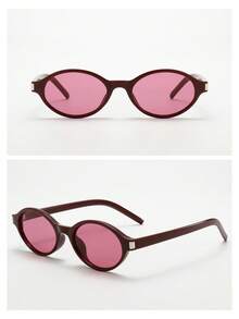 1pc Women Oval Small Frame High-Quality Minimalist Fashion Glasses, Suitable For Travel, Vacation, Casual Gathering And Daily Use Preppy Style For Back To School Rectangle Shape - Wine Red Frame Red Tablet - View 4