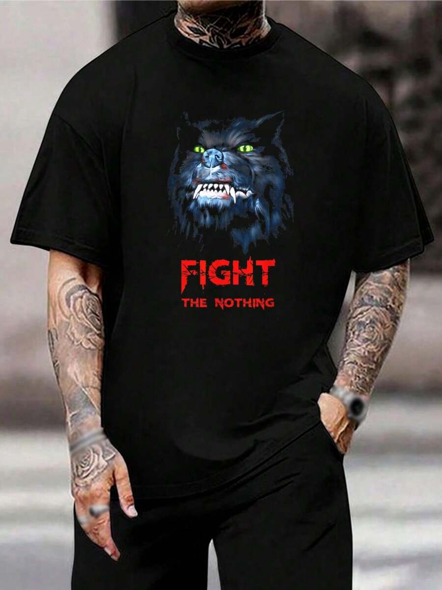 Camiseta de Hombre Lucha contra el Hombre Lobo Nada Retro de Terror Halloween 80s Película Gráfica Mezcla de Algodón Cuello Redondo Manga Corta - Fans de Películas de Terror - Negro - Ver 1