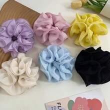6pcs Women Multi-Color Fresh Lace Double Layer Ruffle Scrunchies, Suitable For Everyday Use
