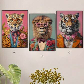 1pc/3pcs Set Funky Animals Wall Arts Minimalism Wall Decor Pictures, Tiger Lion Leopard Posters Prints, For Living Room, Bedroom, Kitchen, Hallway, Garage, Office,Apartment,Dorm Wall Decoration,Aesthetic Room Decor,NO Frame/Framed