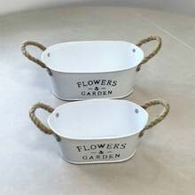 White Oval Flower Pots Metal Iron Planter For Railing Fence Balcony Garden Home Decoration