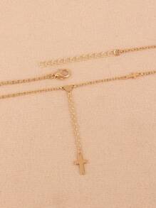1pc Elegant Cross & Heart Decor Y-Necklace, Women's Everyday, Date, Party Accessory