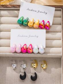 2-18 件时尚彩色泪珠形耳环套装，简约优雅的设计，适合日常佩戴或女性节日礼物 - 彩色 - 查看 5