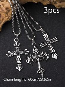 1 件复古哥特式十字架吊坠项链，适合男女日常佩戴，长链配饰，节日、生日、复活节、毕业典礼、父亲节礼物，男士项链，男士珠宝，链式项链