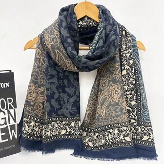 1 件女士时尚印花围巾，复古腰果渐变图案长披肩头巾，适合户外旅行装配饰