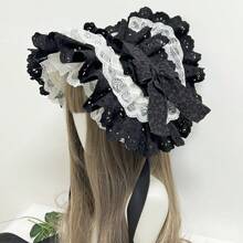 1 Stück eleganter Lolita Hut mit Spitzenbesatz und Schleife, breitkrempiger Rollenspielzubehör für Frauen, Lolita Stil