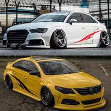 2PCS Car Side Stripe Cool Racing Sticker - Glossy Surface, Asymmetrical Shape With Sporty Geometric And Cartoon Patterns, Disposable Self-Adhesive Graphics, Fun And Fashionable Graphics DIY Styling Stickers, Suitable For Most Cars