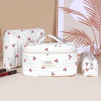 Set di 3 borsette da trucco trapuntate, borse cosmetiche floreali estetiche, organizer da viaggio, regalo per donne e ragazze, organizer per il trucco, custodia per il trucco, borsa da viaggio per valigia, zaino per la palestra, borsa per il fine settimana, borsa per viaggi, borsa per l'ospedale, borsa per vacanze invernali