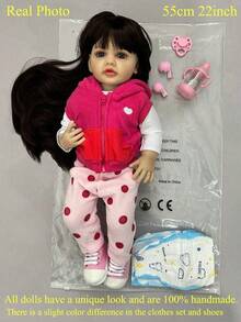 22inch 55cm Cuerpo Completo de Vinilo Bebé Reborn Muñeca Lifelike Bebe Recién Nacido Niña Precioso Regalo de Cumpleaños Vestir Juguete de Baño,Decoración del Hogar - Rosa Roja - Ver 2