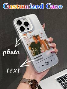 1pc Customizable Lyrics, Song Title, Artist Name, Album Art, Couples/Family Photo Imprinted Shockproof Phone Case, Suitable For IPhone 16, 11, 13 Pro Max, 15 Pro Max, 12, 14 Pro, Sleek Iridescent Silver/White Design - White - View 2