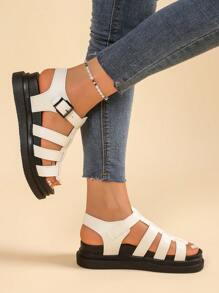 Women's Flat Sandals, New Chunky Platform Black Sandals, Roman Style Non-Slip Versatile Fashion Sandals For Summer Casual Beach