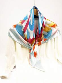 1pc Women's Chiffon Print Square Scarf, European & American Fashion Style, Suitable For Holidays, Beach, Travel