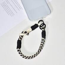 Adjustable Nylon Phone Case Strap, Portable Wristband With Keychain, Earphone, USB Flash Drive Pendant, Celebrity Same Style - Adjustable Beige Black - View 4