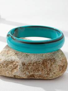 1pc Women's Fashion Bohemian Geometric Asymmetrical Open Jade Green Resin Bracelet, Suitable For Daily Wear, Work, Dates, Gatherings