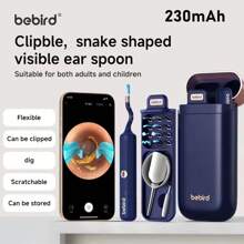 Bebird Earsight Plus Ear Wax Removal Tool Camera, Ear Cleaner With Flexible Wireless Ear Camera Otoscope, Painless Visual Ear Pick Tweezers Wax Remover, Portable Ear Cleaning Kit For Adults/Kids, Blue