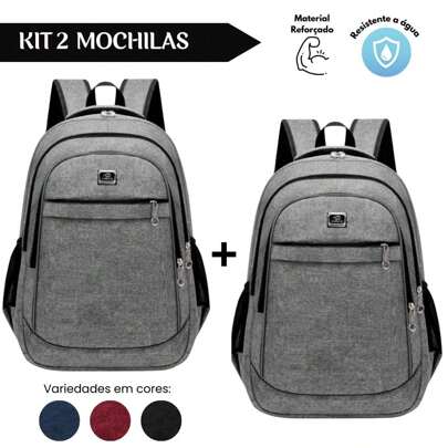 Kit 2 Mochilas Bolsa Viagem Resistente Coreana Masculina Feminina Cinza
