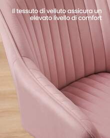 Sedia da Pranzo, Sedia da Cucina, Poltrona in Velluto Imbottita con Braccioli, Regge 120 kg, Gambe in Metallo, per Sala da Pranzo, Cucina,  Rosa Pastello e Dorato Pallido - Rosa - Visualizzare 8