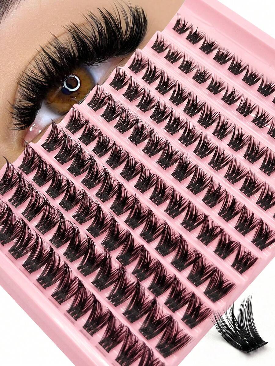 Asiteo 120pcs D-Curl Fluffy Cluster False Eyelashes, Natural Soft Faux Mink Lashes, Individual Lash Extensions - DIY Cluster Lashes At Home, Lengthening & Volumizing, Reusable, Suitable For Holidays And Parties - Black - View 1