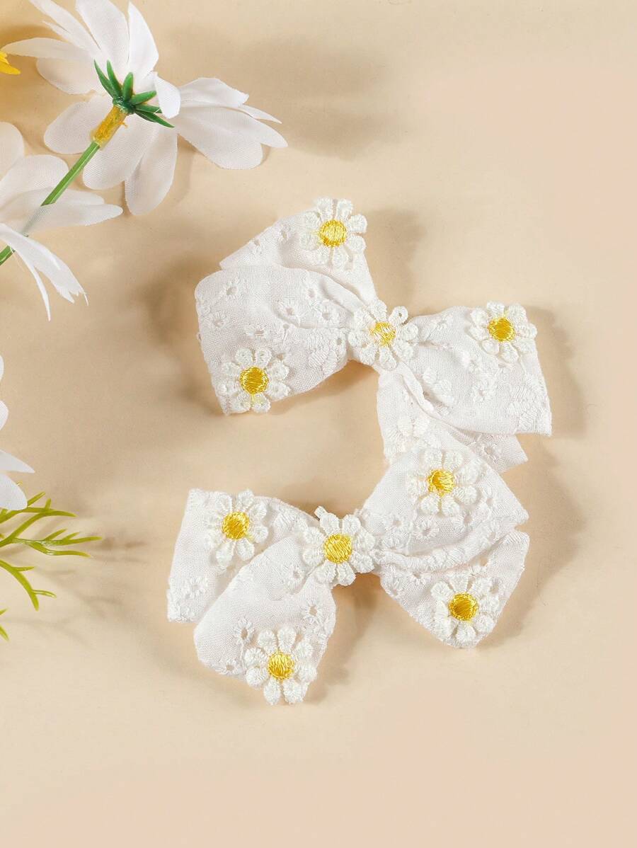 2 Stücke weiße Gänseblümchen Schleifen Baby Haarklammern, süße Accessoires für tägliche Frisuren von Neugeborenen und Kleinkindern