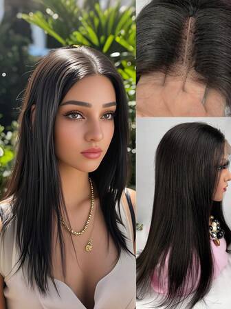 22 Inch Synthetic Long Straight Lace Front Wig, Black Pre-Cut 4x1 T Part Lace, 180% Density, Heat Resistant High Temperature Fiber Hair, Lace Wig Basic Series