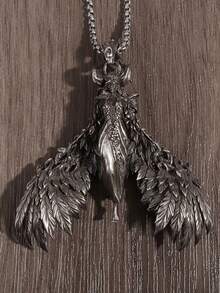 1pc New Punk Horn Goddess Wings Pendant Necklace Unique Casual Street Banquet Jewelry Necklace Accessories For Men And Women - Silver - View 3